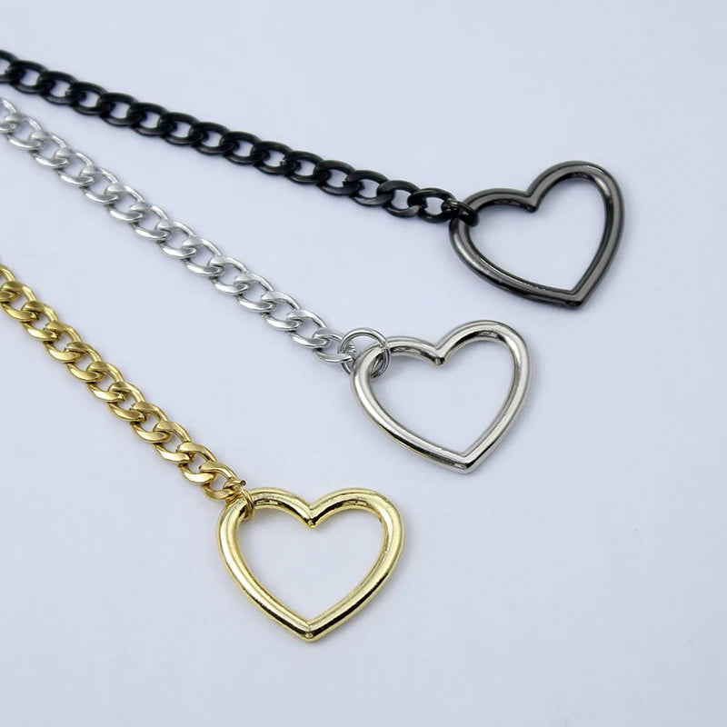 Adjustable Heart O-Ring Punk Rock Cuban Chain Necklace – Lariat Y-Style Necklace with Key & Heart Lock Pendant