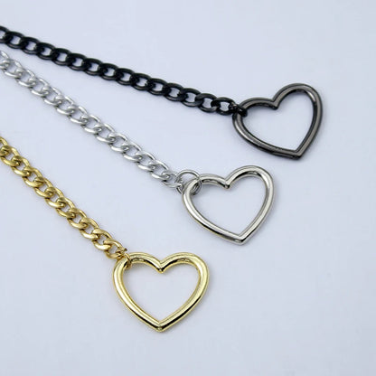 Adjustable Heart O-Ring Punk Rock Cuban Chain Necklace – Lariat Y-Style Necklace with Key & Heart Lock Pendant