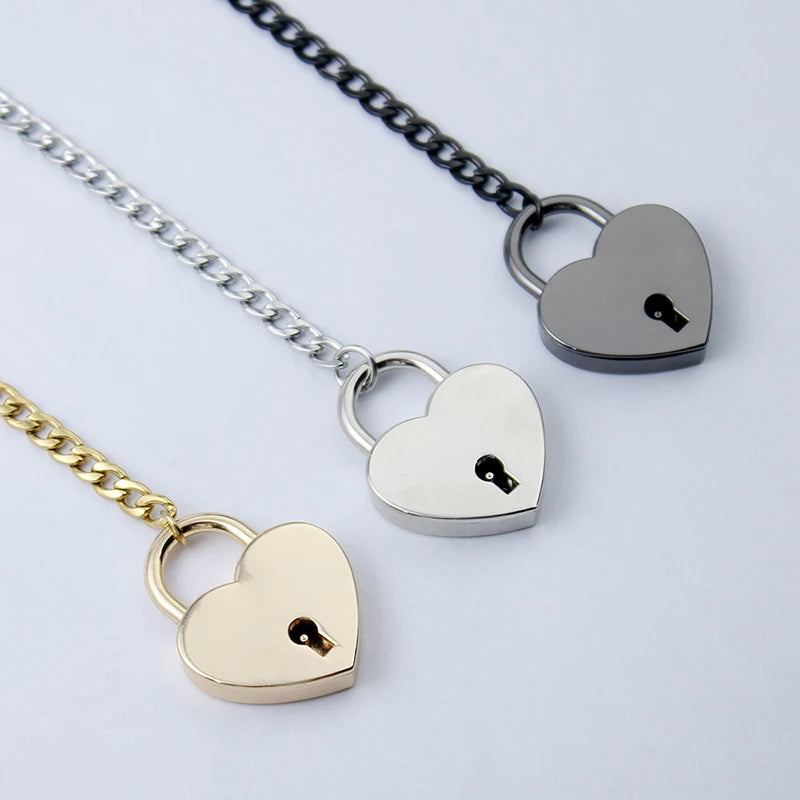 Adjustable Heart O-Ring Punk Rock Cuban Chain Necklace – Lariat Y-Style Necklace with Key & Heart Lock Pendant