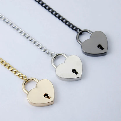 Adjustable Heart O-Ring Punk Rock Cuban Chain Necklace – Lariat Y-Style Necklace with Key & Heart Lock Pendant