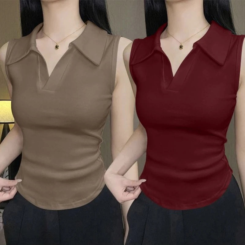 Summer V-Neck Ribbed Knit Crop Top
