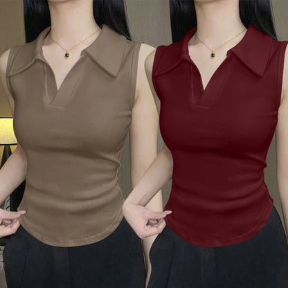 Summer V-Neck Ribbed Knit Crop Top
