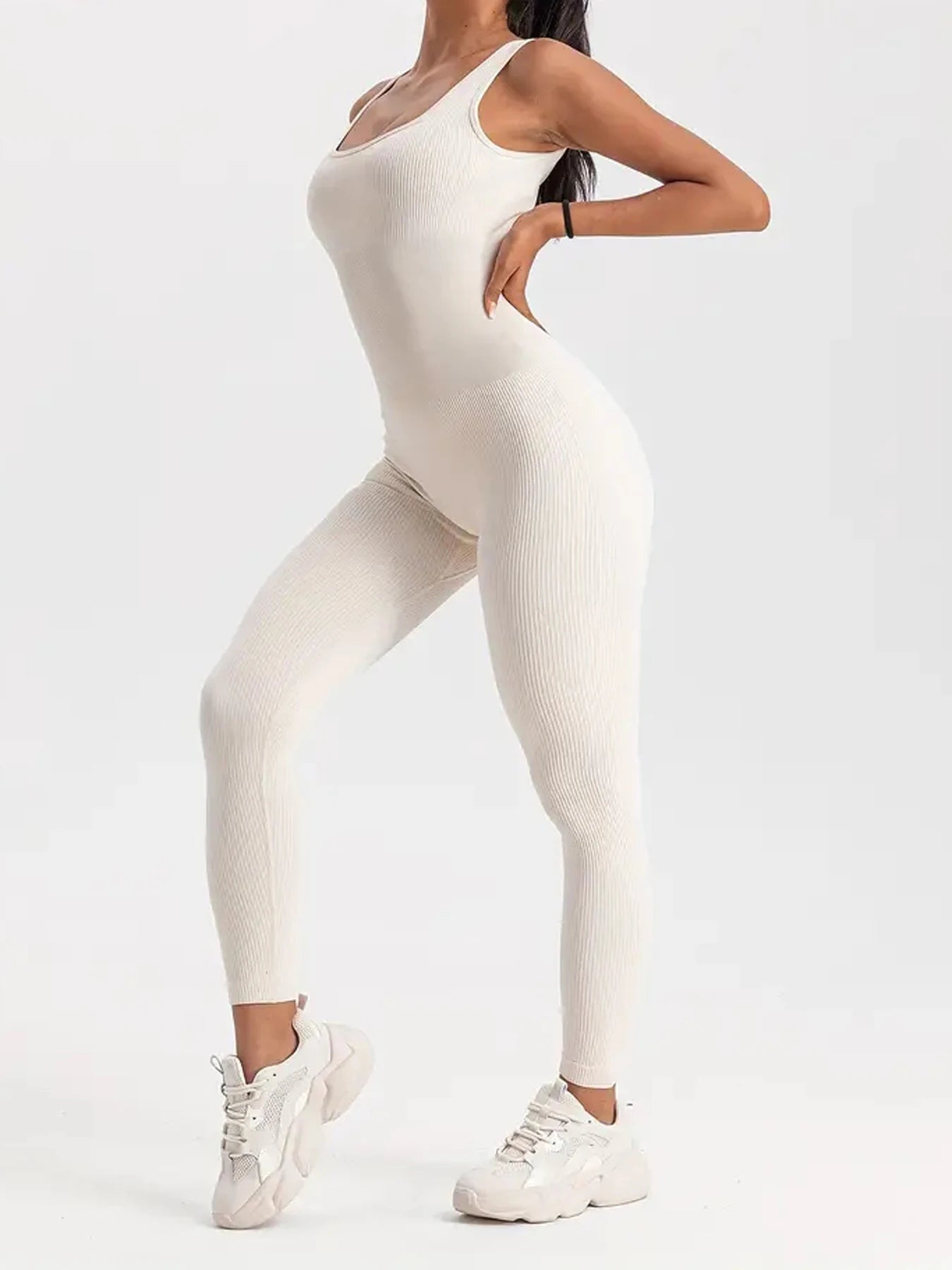 Solid Color Ribbed Yoga Jumpsuit