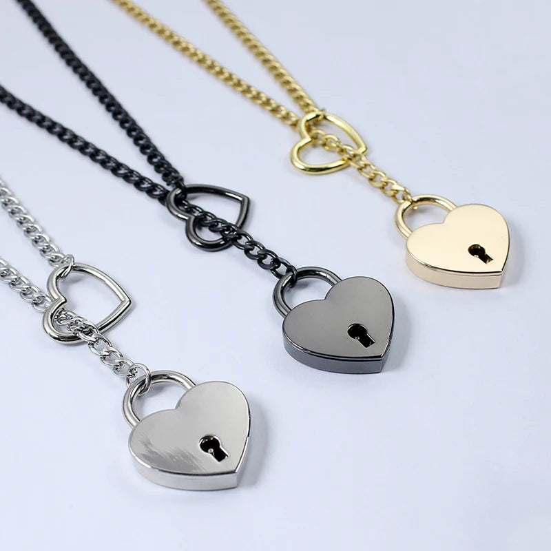Adjustable Heart O-Ring Punk Rock Cuban Chain Necklace – Lariat Y-Style Necklace with Key & Heart Lock Pendant