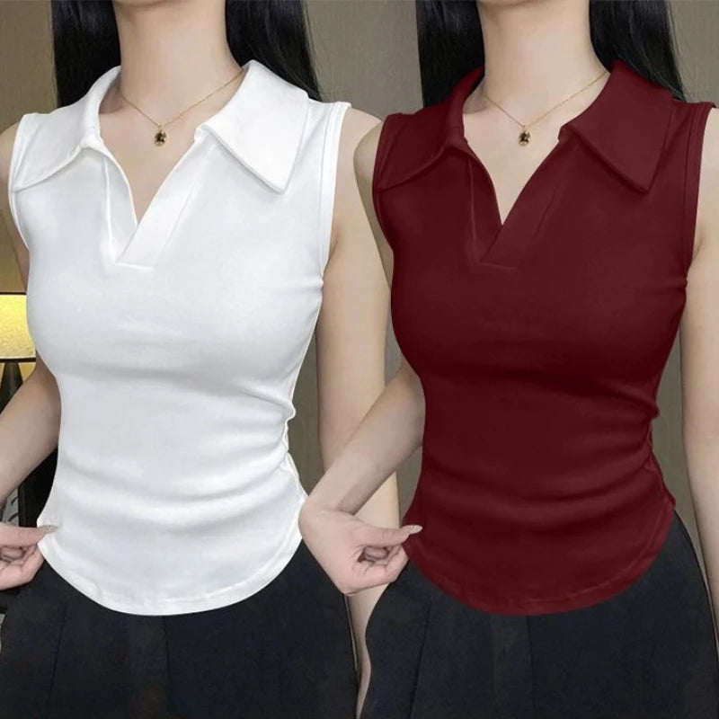Summer V-Neck Ribbed Knit Crop Top