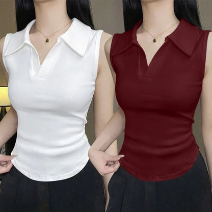 Summer V-Neck Ribbed Knit Crop Top